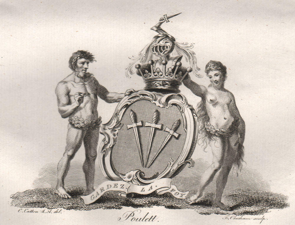 POULETT. Coat of Arms. Heraldry 1790 old antique vintage print picture